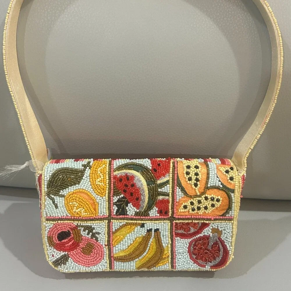 India Beaded Bag Colorful Tropical Fruits & Drink Cocktail Shoulder Bag